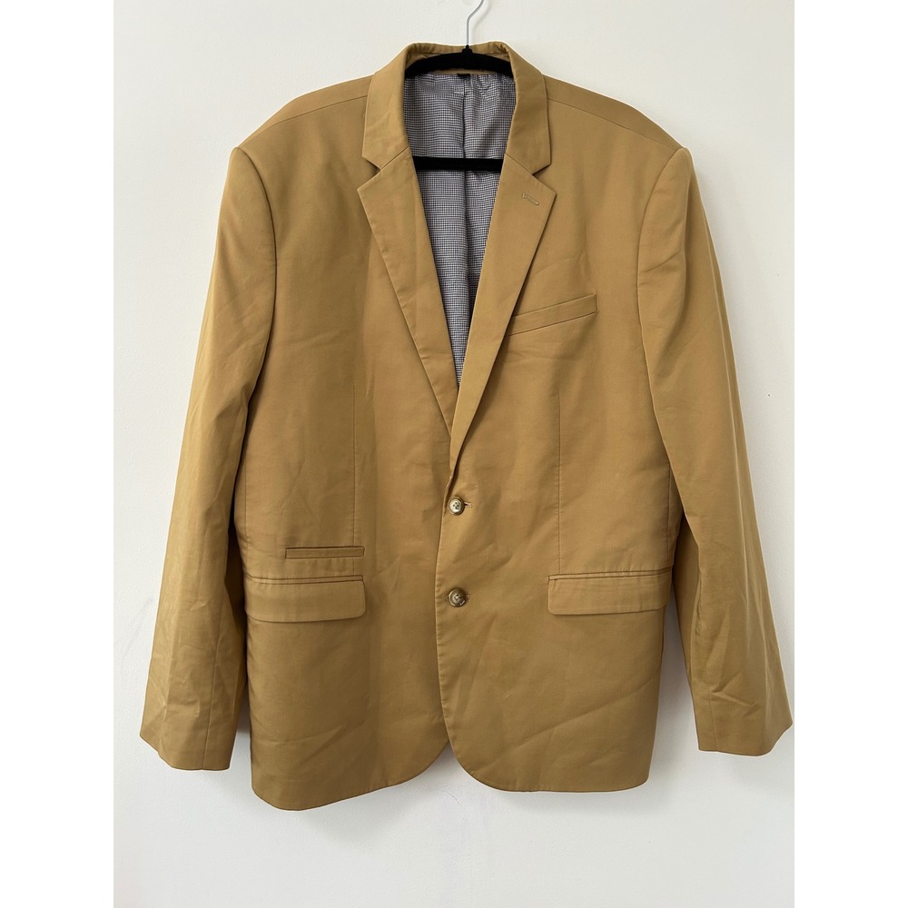 Express Slim Fit Cotton Stretch Blazer Mens 46R Tan Khaki Dark Academia
